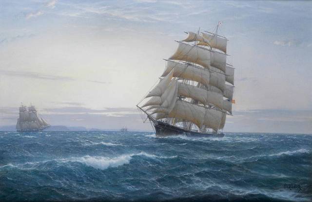 风浪帆船油画1