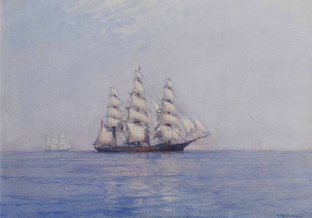 美丽大海帆船油画
