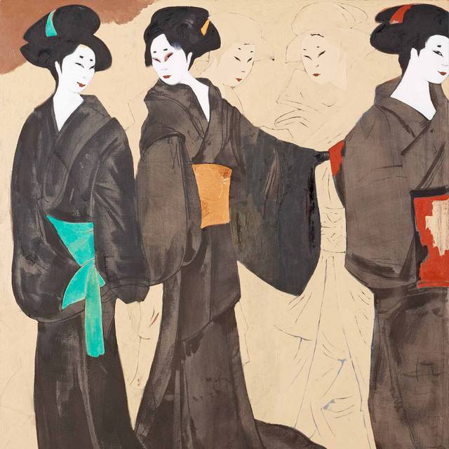 穿着和服的日本女人欧美抽象装饰画
