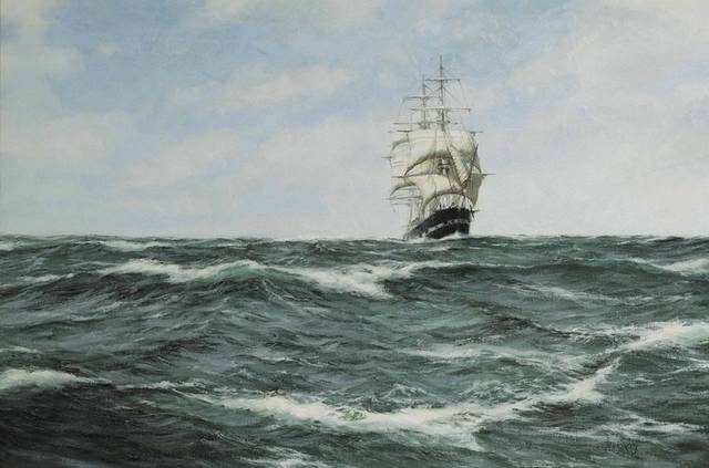美丽大海黑色帆船油画