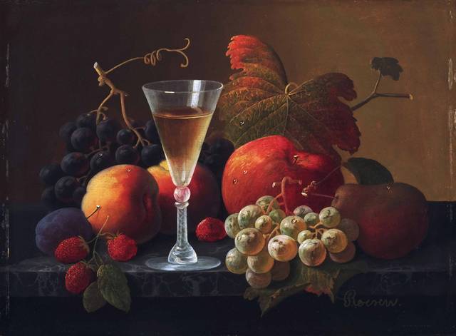 美味的水果和酒写实油画装饰画