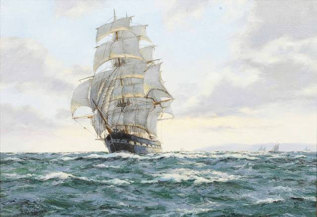 美丽海上帆船油画3