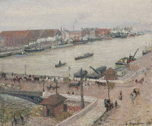 城市河流船油画装饰画
