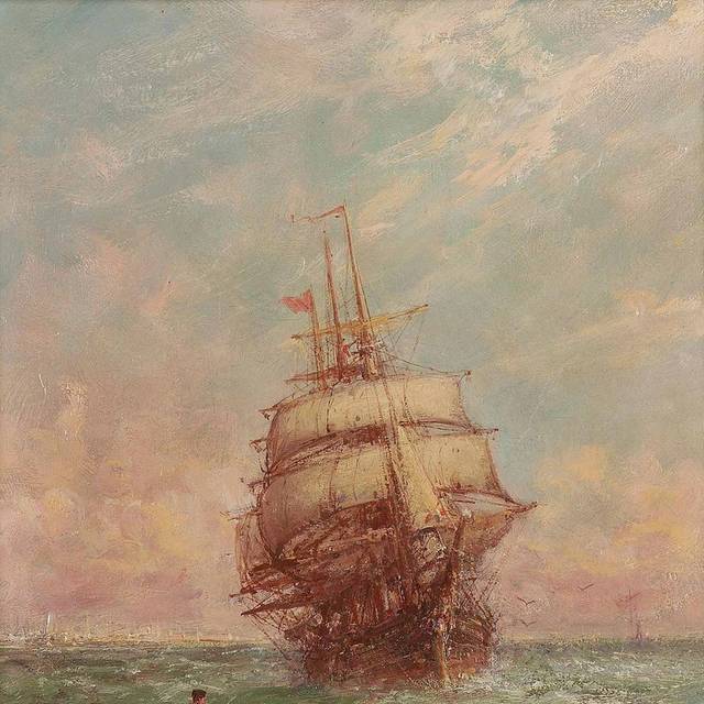海上帆船油画2