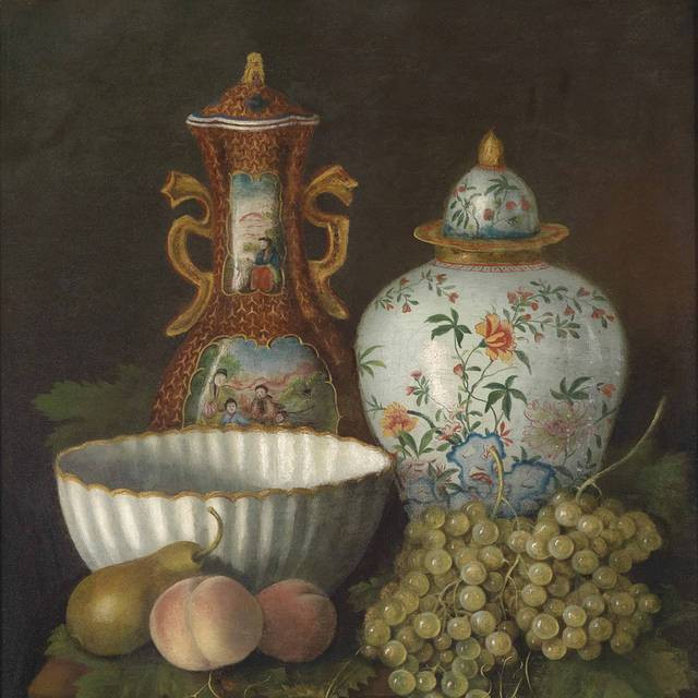 花瓶和水果写实油画装饰画