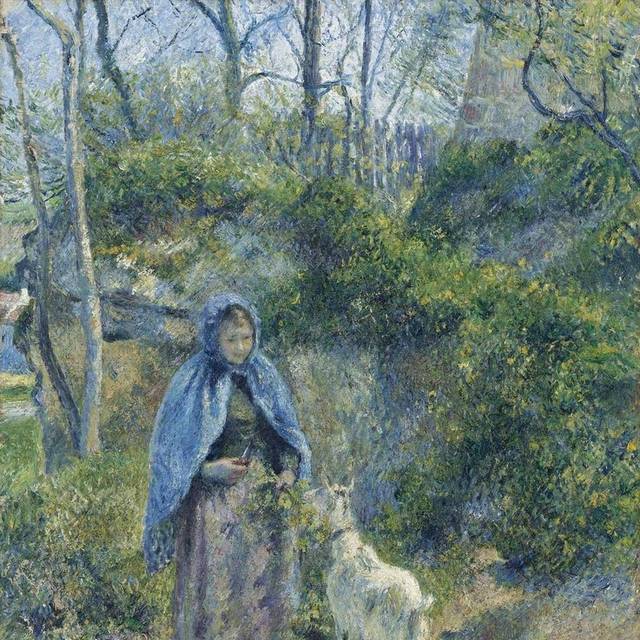 女人和羊油画装饰画