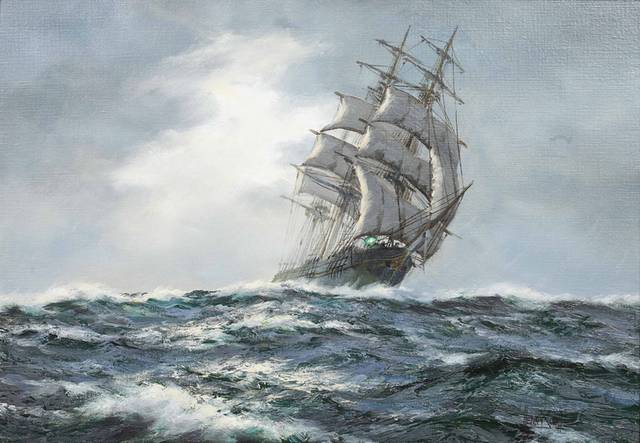美丽海上帆船油画5