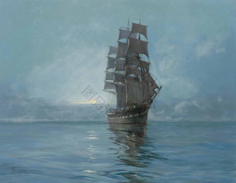 精美海上帆船油画2_图品汇