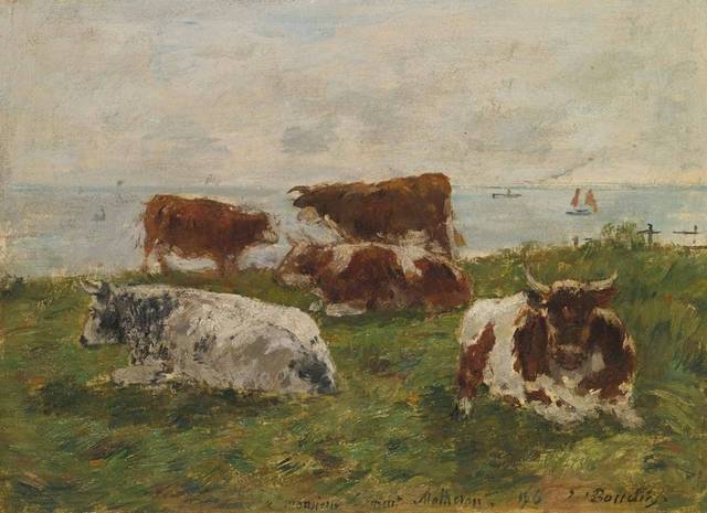 草地上的牛油画装饰画1