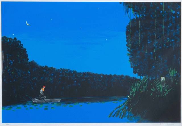 夜晚湖边风景欧美抽象装饰画