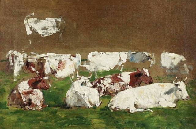 草地上的牛油画装饰画