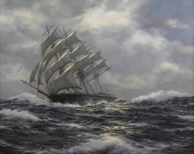 海上帆船油画4