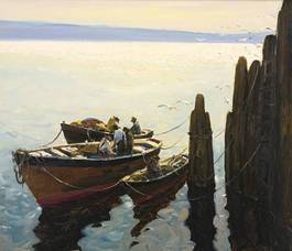 油画 船 码头船油画装饰画_图品汇