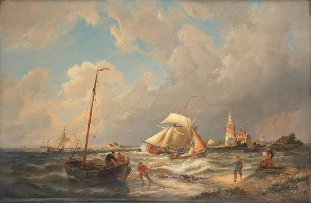 海边帆船油画2