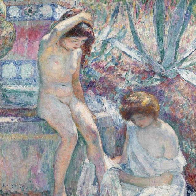 洗澡的女人印象派油画装饰挂画