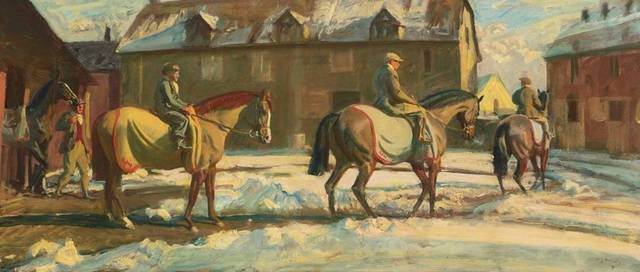 冬天骑马的人油画装饰画