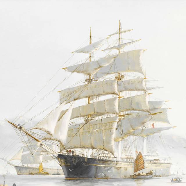 精美海两艘大帆船油画