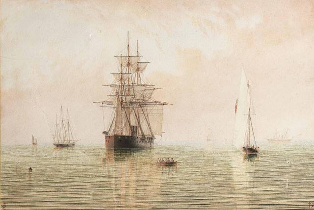海上精美帆船油画