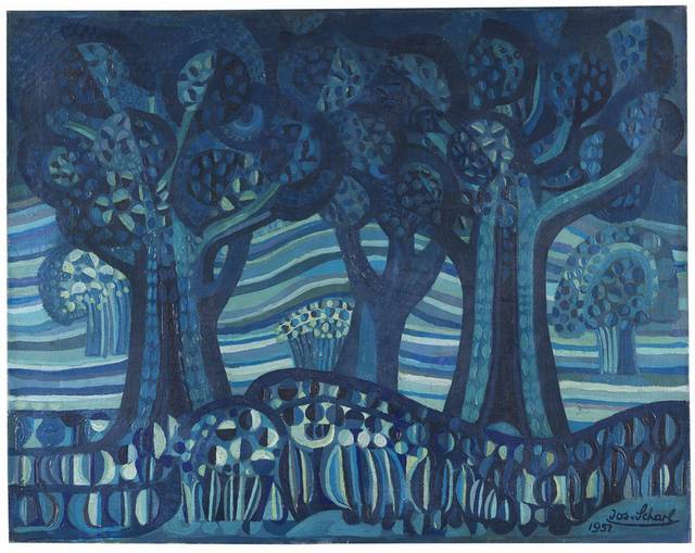 蓝色抽象树林装饰画