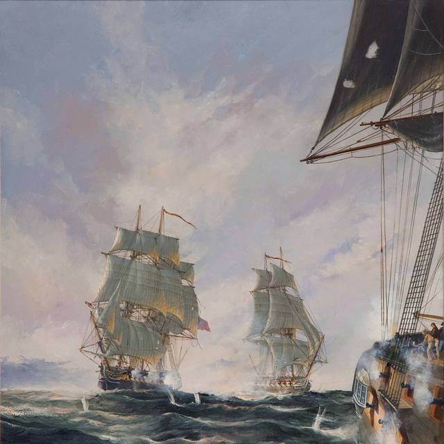 精美帆船海战油画