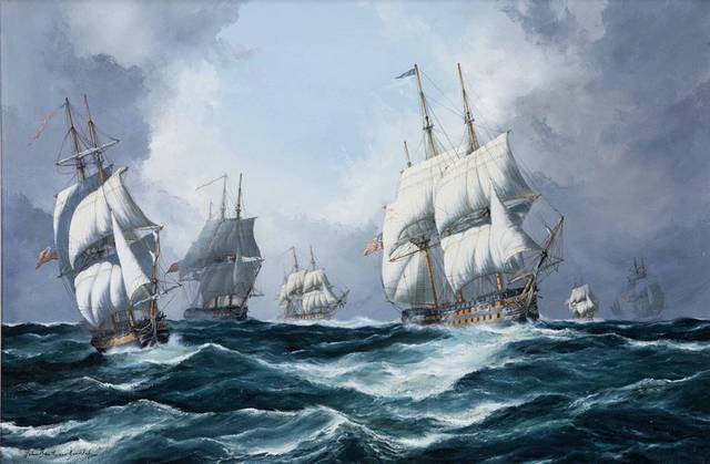 海上大帆船队油画