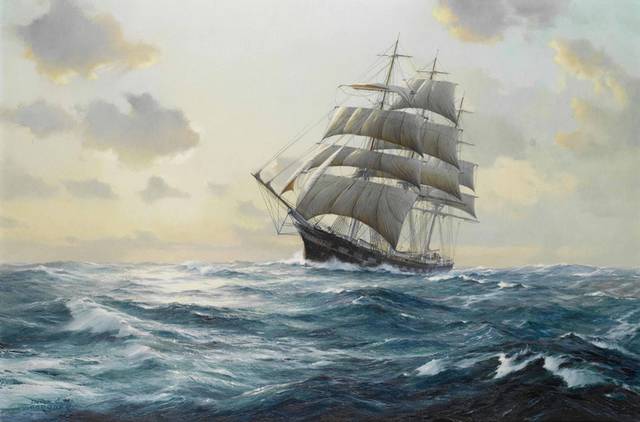大海大帆船油画