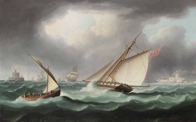 海面帆船油画2