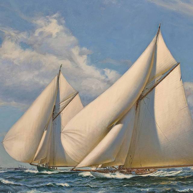 两艘三角帆船油画