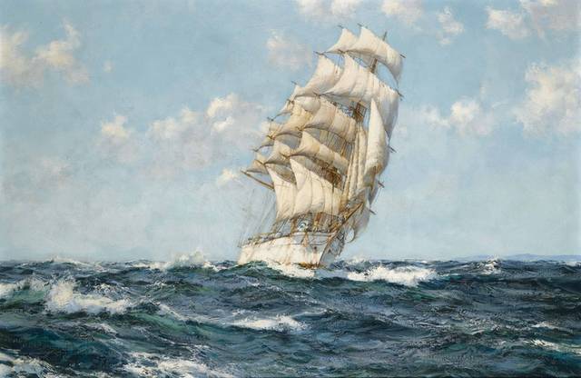 一艘白色帆船油画1