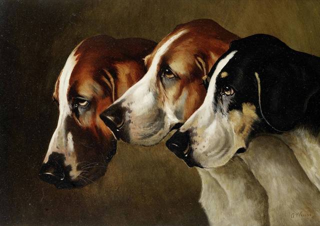 三只狗油画装饰画