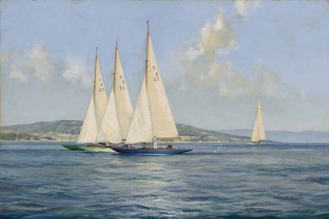 三角帆船油画