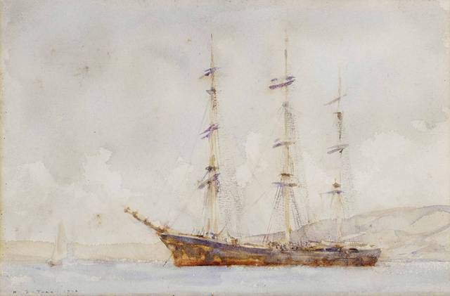 海边帆船油画1