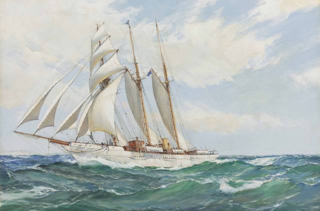 白色小帆船油画