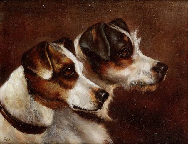 两只狗油画装饰画