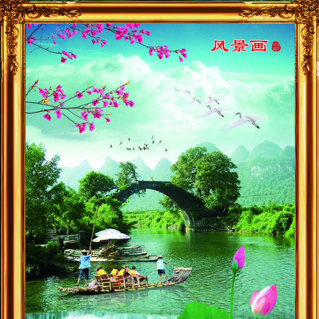 湖光风景画玄关画素材