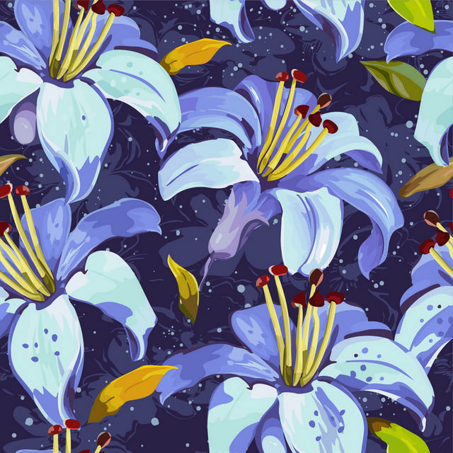 蓝色百合花背景图案