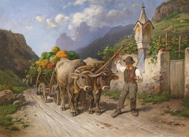 拉南瓜的牛车装饰画