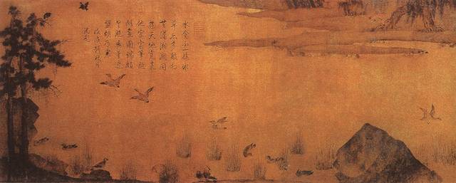 飞鸟湖水工笔画