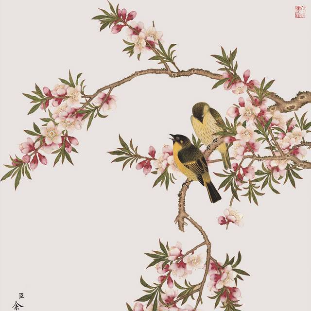 桃花枝上的鸟装饰画