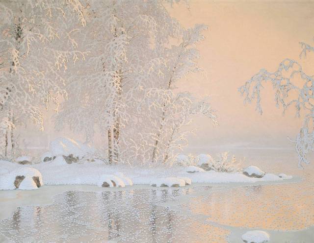 冬天的树林古典油画装饰画