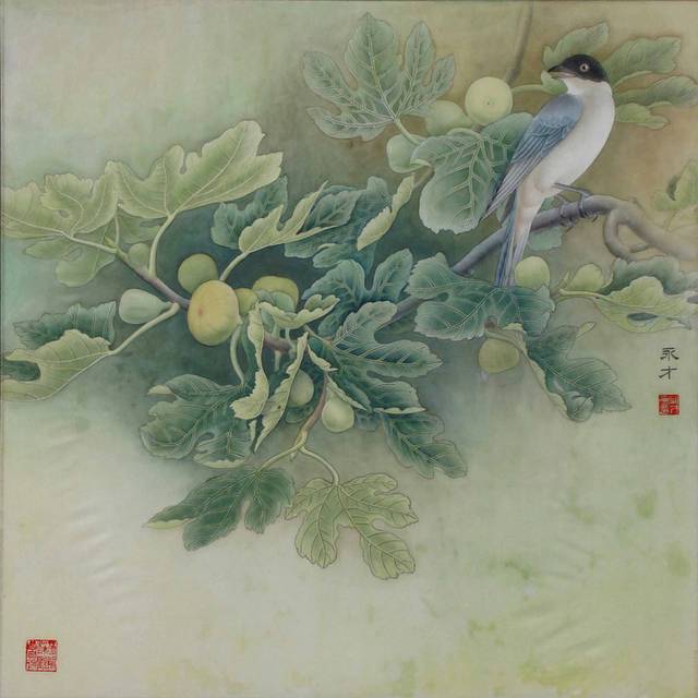 小鸟绿叶工笔装饰画