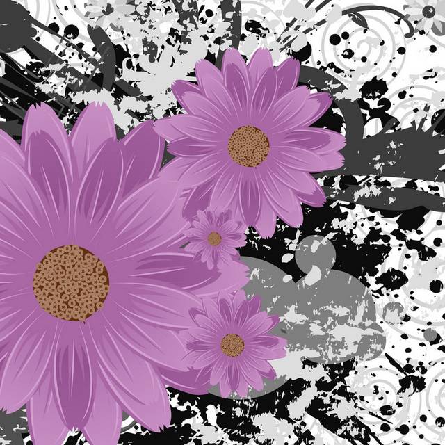 黑色泼墨花印粉色非洲菊装饰画2