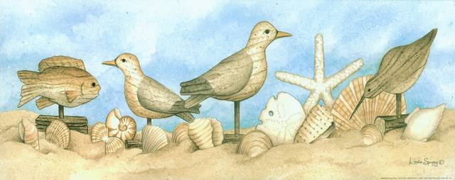 沙滩上的木制小鸟装饰画