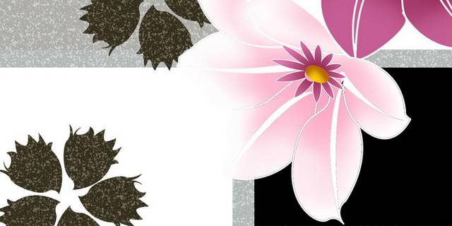 黑白灰图框粉色花卉装饰画