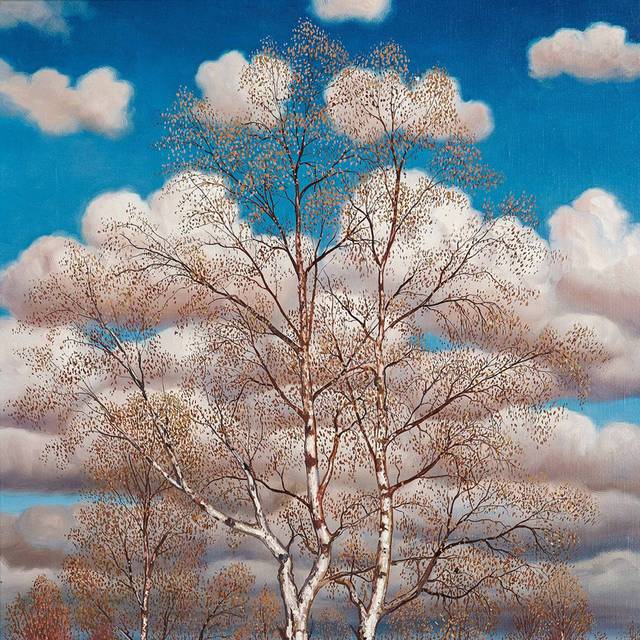 白云下的树林古典油画装饰画