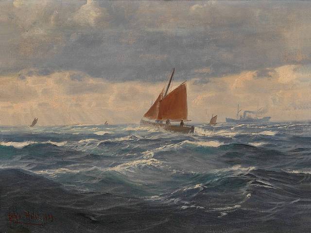 暴风雨中的船古典油画装饰画