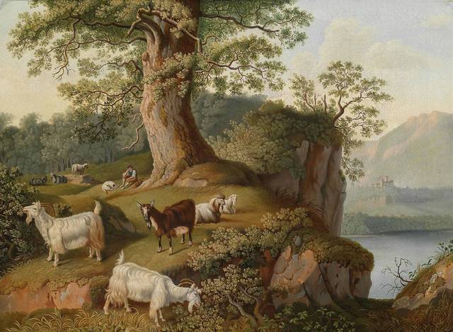 草地上的羊群古典油画装饰画