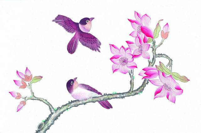 紫色花鸟装饰画