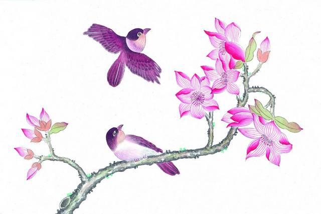 紫色花鸟装饰画