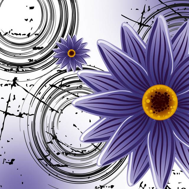 泼墨黑色圆圈紫色花卉装饰画